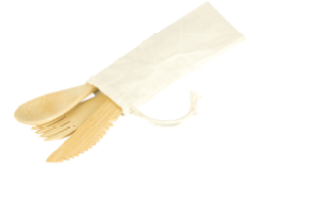 Pebbly Bamboo 3pc Cutlery Set in a Cotton Pouch exclusively brought to you by MCK