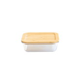 Pebbly Rectangular Glass-Bamboo Container (640ml)