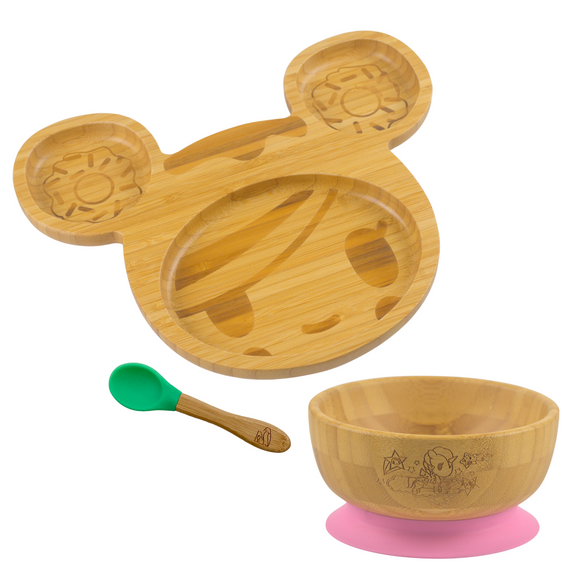 tokidoki x MCK Donutella Bamboo Sectional Plate & Unicorno Bamboo Bowl Set (Pink)