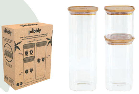 Pebbly Set of 3 Assorted Storage Boxes With Bamboo Lid