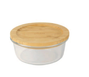 Pebbly Round glass-bamboo container (620ml)