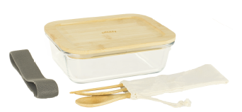 Glass Lunch Box and 3pc Cutlery Set